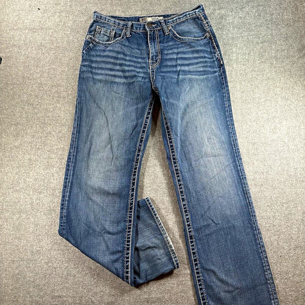 BKE Blue Denim Bootcut Jeans Men's Regular Fit 32 Mid Rise Medium Wash Cotton